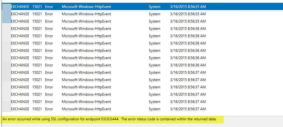 SSL configuration for endpoint 0.0.0.0:444