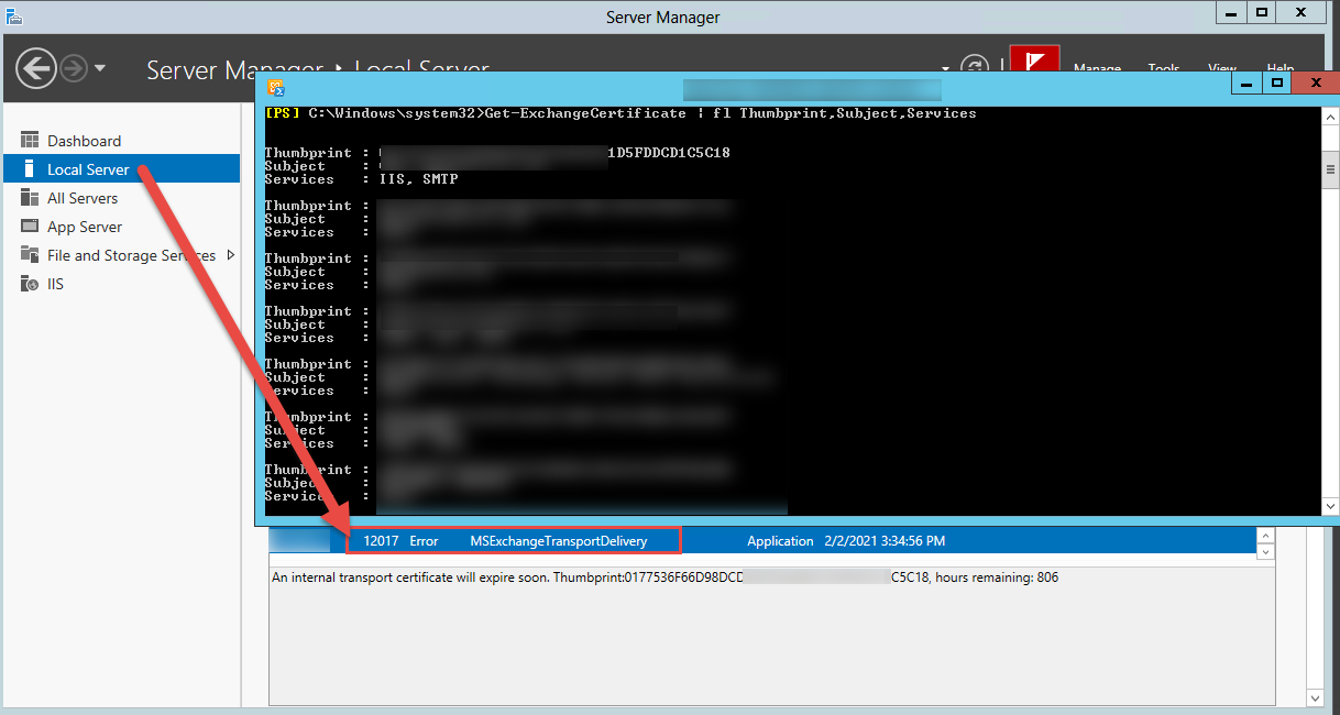 Exchange Error 12017 , 12018 — certificates expiring