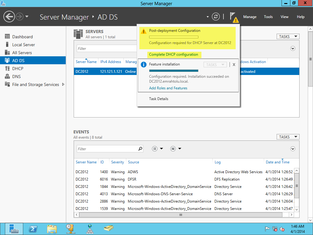 Windows Server 2012 DHCP Kurulum ve Yapılandırma