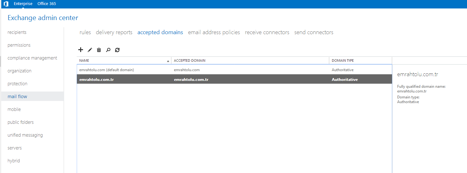 Exchange Server 2013 Accpted Domain ekleme