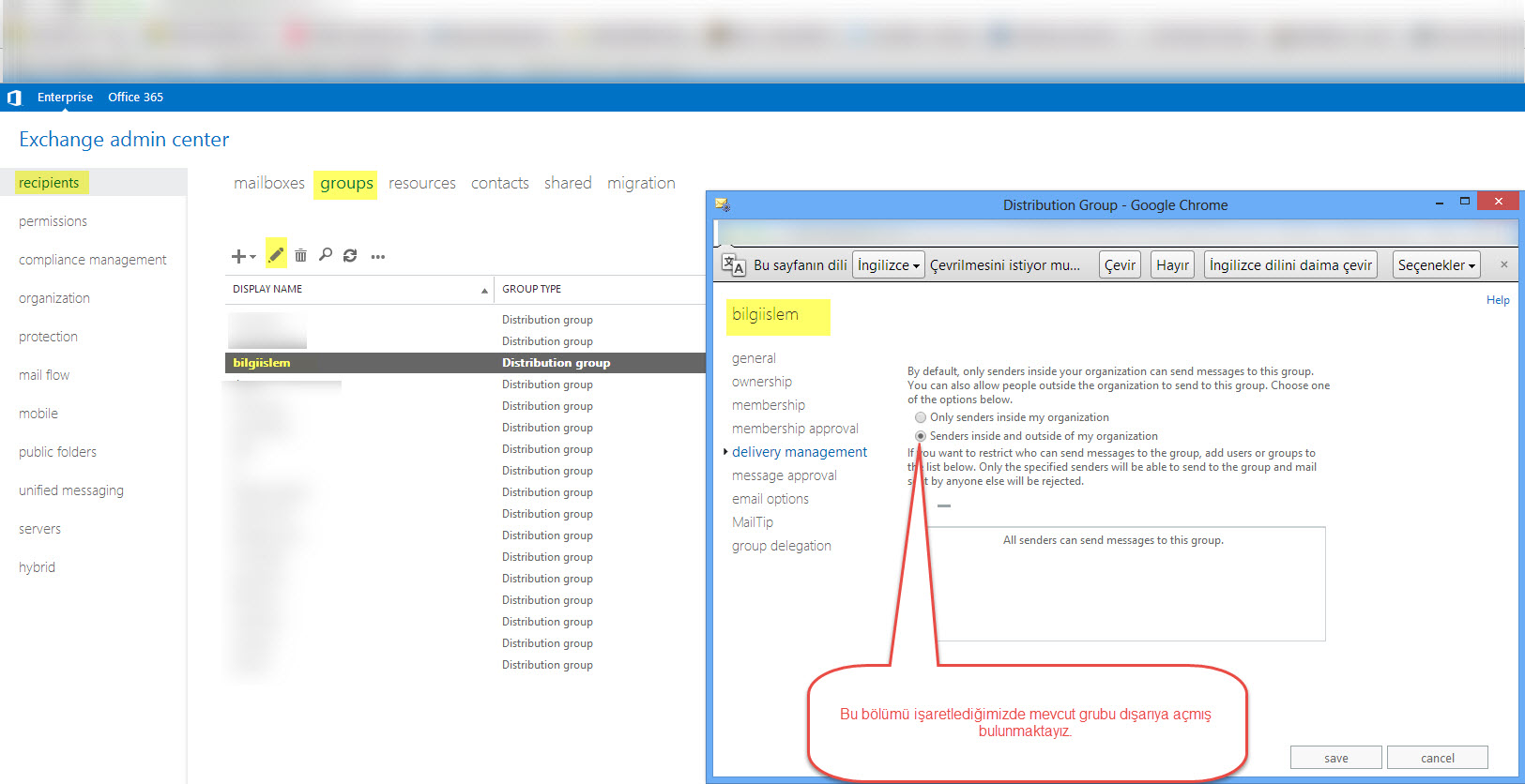 Exchange Server 2013 Group Mail dışa açma (Distribution Group outgoing)