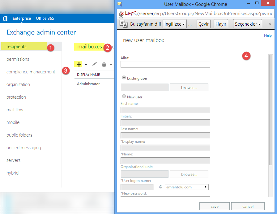 Exchange Server 2013 Kullanıcı Ekleme İşlemleri