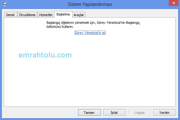 Windows 8 msconfig -sistem yapılandırma